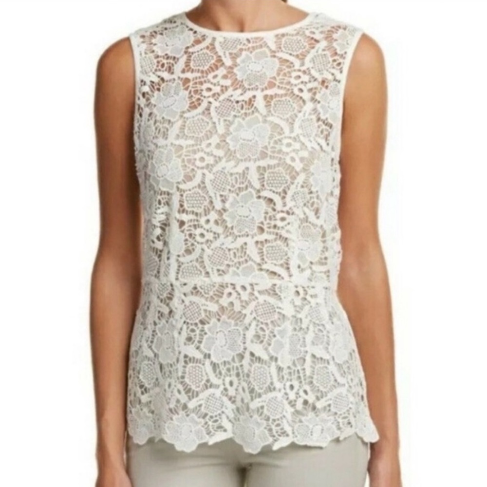 CAbi Needle Lace Shell Peplum Top #800 size S